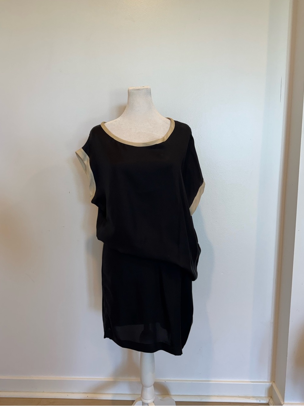 Ann Demeulemeester Black Mini Dress with Cream Trim